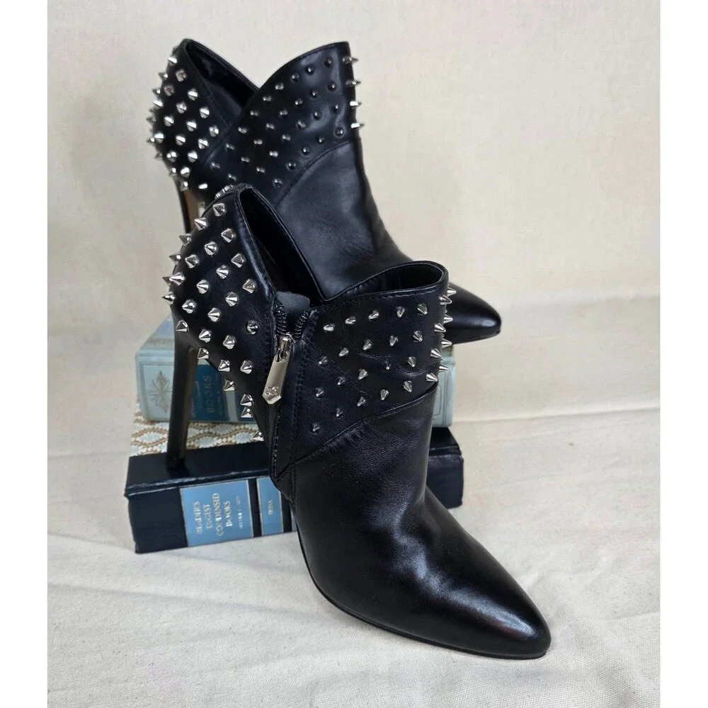 Sam Edelman Wally Studded Leather Ankle Booties Black Pointed Toe Heels 7.5